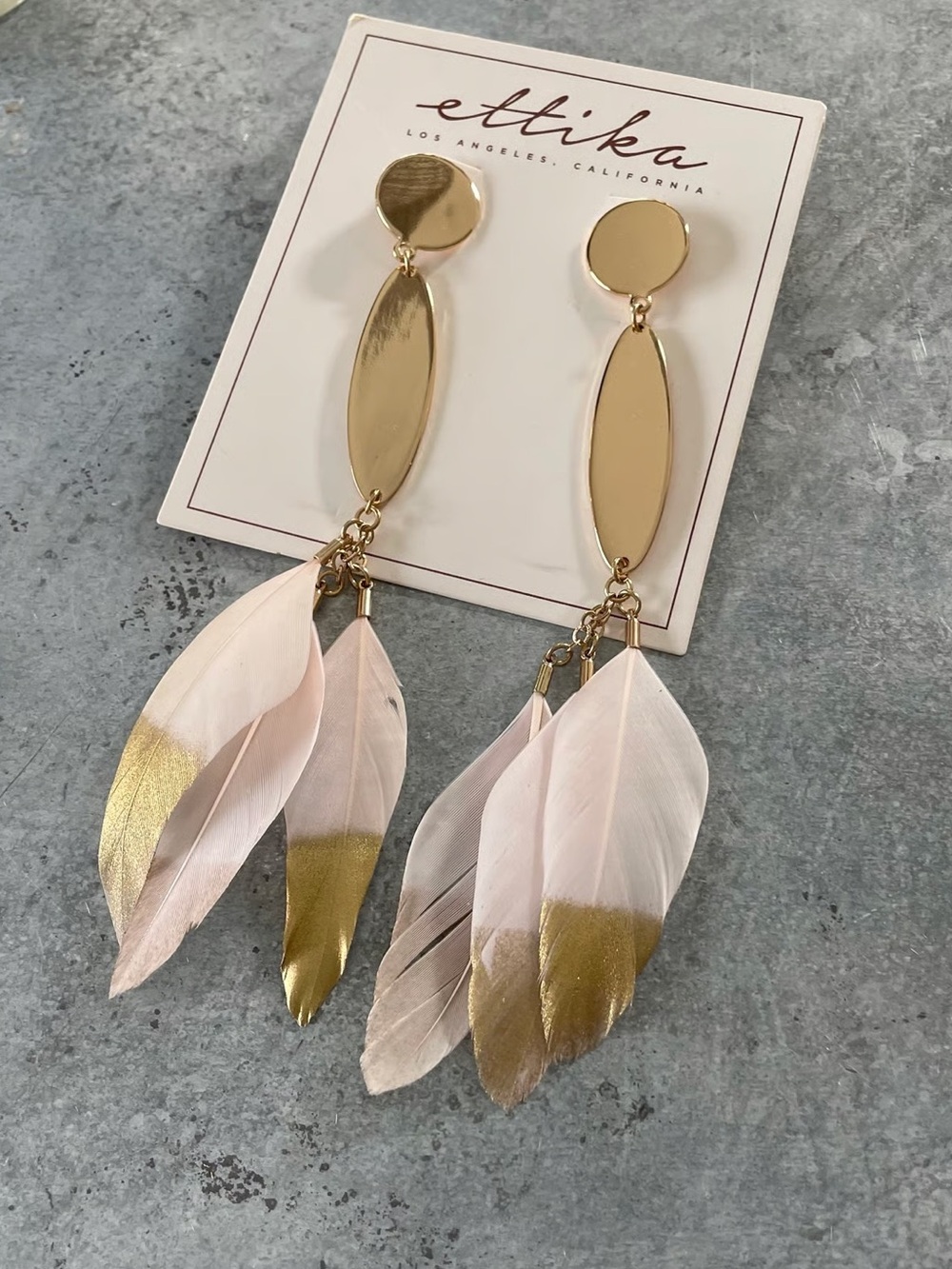 Ettika Pink Feather Statement Earrings Gold Tone NWT Boho Glam